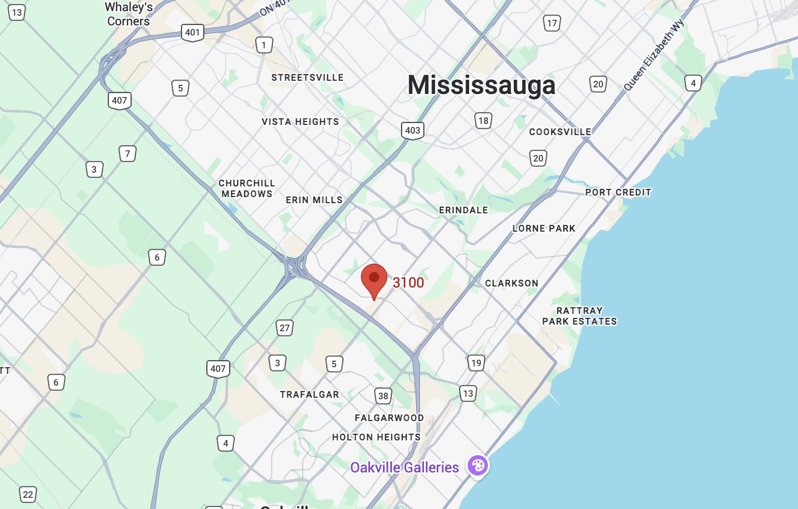 Map view of Mississauga area near Ridgeway Drive